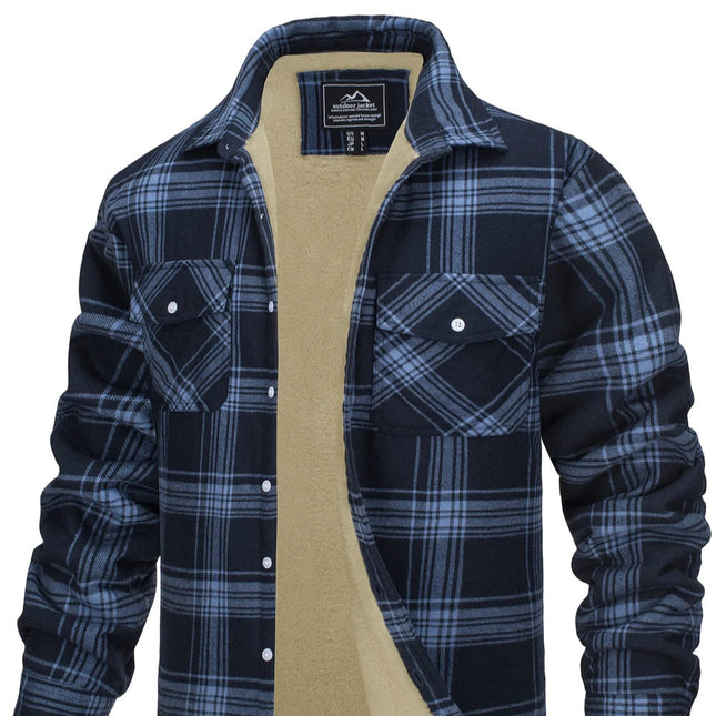 Herrejakke – Varm Flanellskjorte med Fleecefôr | Rutete Vinterjakke til Arbeid & Fritid
