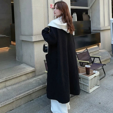 Lang Strikkecardigan mit Hette – Løs Passform & Double Knapperekker | Varmer und trendiger Ulzzang-Stil