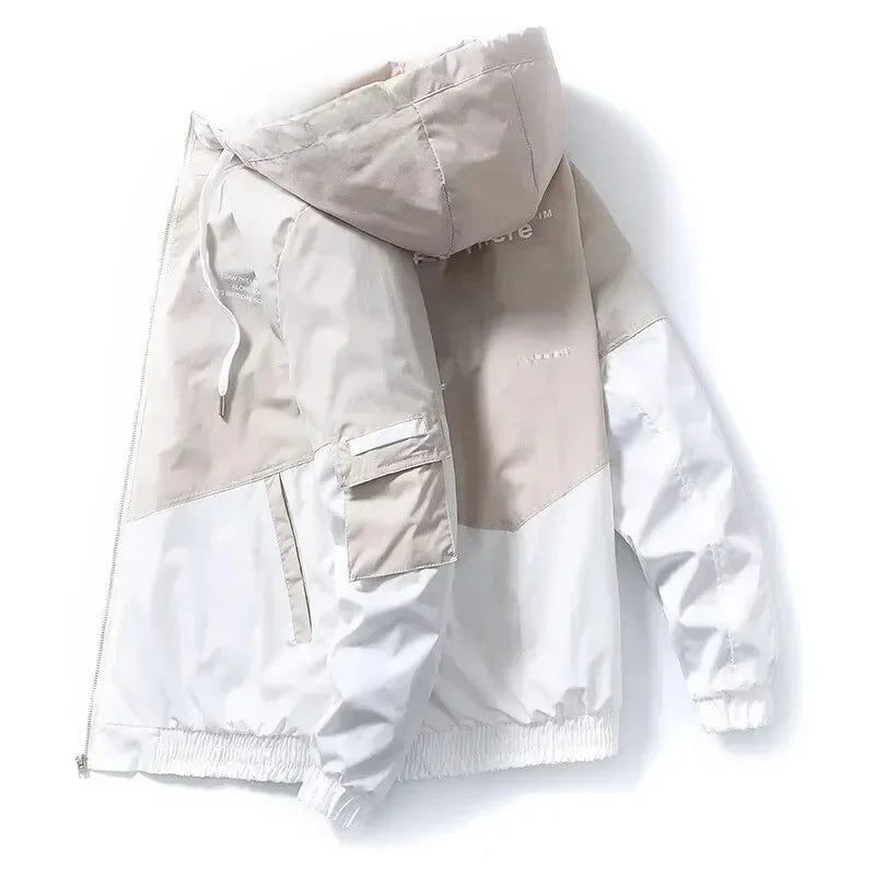 Herrejakke – Koreansk Streetwear Stil, Lett Vårjakke med Hette