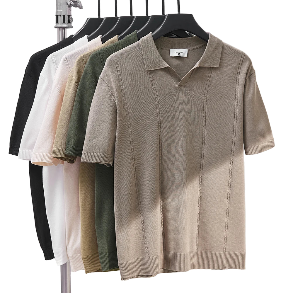 Sommer Polo T-skjorte til Herre – V-hals, Slim Fit & Britisk Stil