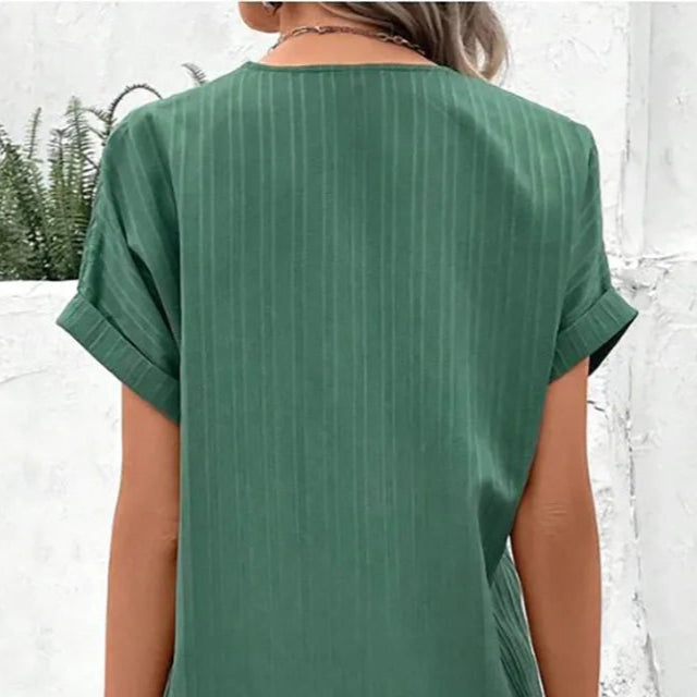 Sommerlig V-hals Kjole for Kvinner – Enkel Minikjole med Knapper til Hverdag og Kontor