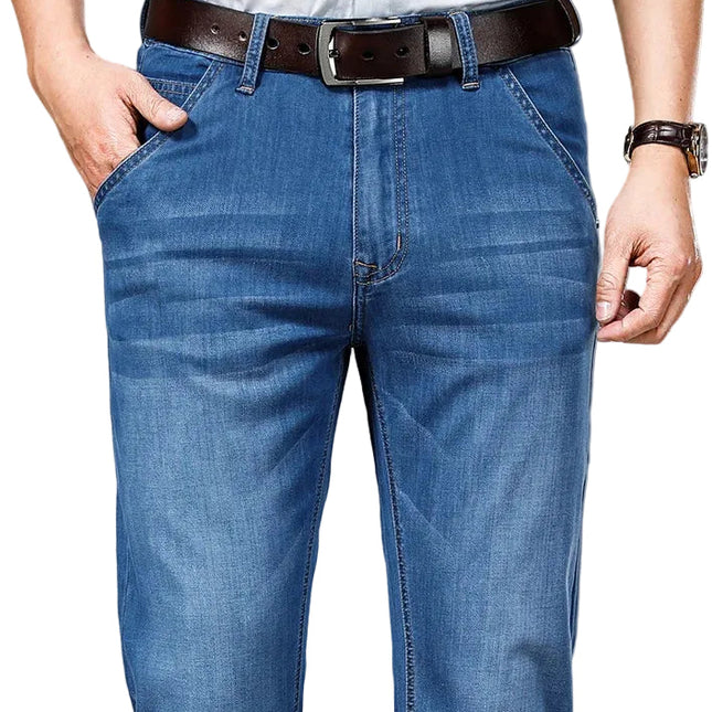 Klassiske Herrejeans i Bomull – Rett Passform i Svart Denim | Komfortable og Pustende Bukser til Sommer og Arbeid (opptil størrelse 40)