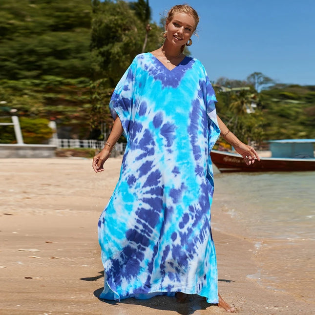 Bohemsk Tie-Dye Kaftan – Elegant, Luftig Maxi Sommerkjole i Rayon