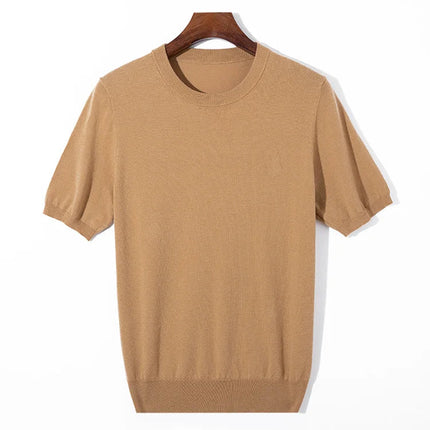 Strikket T-skjorte til Herre – Rund Hals i Ullblanding for Business Casual Stil