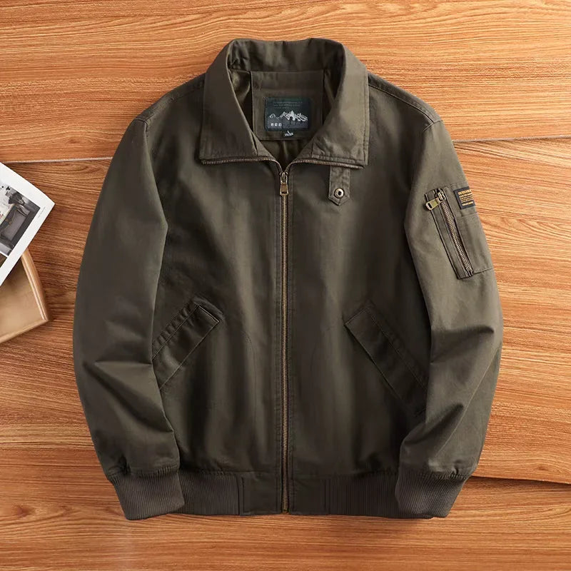 Herre Bomberjakke i Bomull – Tynn Vintage Cargo Jakke med Krage | Klassisk Baseball-inspirert Ytterjakke for Vår og Høst