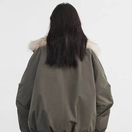 Dunjakke for Dame med Fuskepels – 90% Hvit Andedun | Løs, Varm & Elegant Jakke til Høst og Vinter 2025