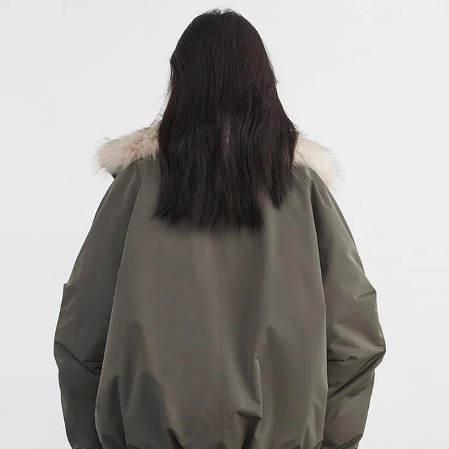 Dunjakke for Dame med Fuskepels – 90% Hvit Andedun | Løs, Varm & Elegant Jakke til Høst og Vinter 2025