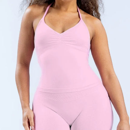 Sporty Treningstopp for Dame – Halterneck med Åpen Rygg og Innebygd BH