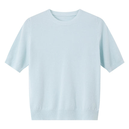 Blå Strikket Topp til Dame – Minimalistisk Kortermet Sommerstil