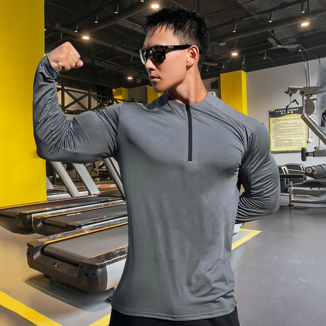 Herre Sport T-skjorte med Lange Ermer – Pustende & Quick Dry