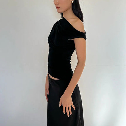 Énskulders Ribbestrikket Topp – Trendy Dame T-skjorte