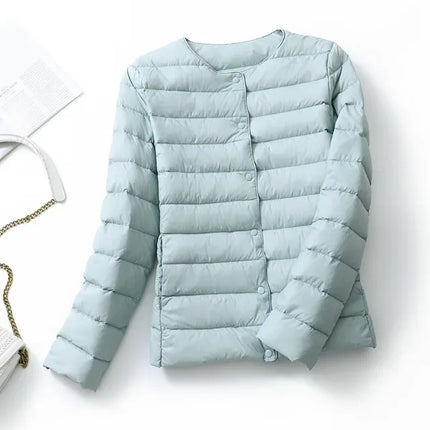 Dame Dunjakke – Ultralett & Varm uten Krage | Tynn Pufferjakke for Vår & Vinter