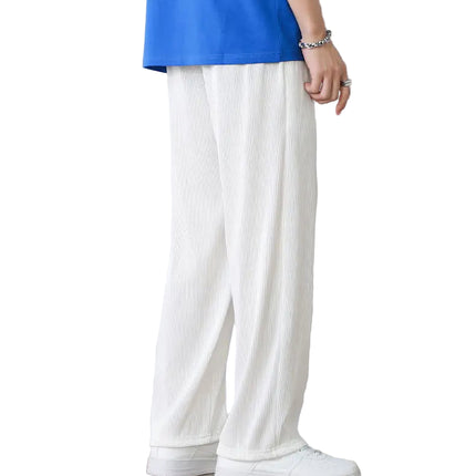 Hvite Ice Silk Sommerbukser for Herre – Lette, Vide Streetwear Bukser