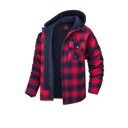 Vinter Skjortejakke for Menn med Avtakbar Hette – Tykk Rutete Flanell med Fleecefôr | Varm og Slitesterk Jakke til Kaldt Vær