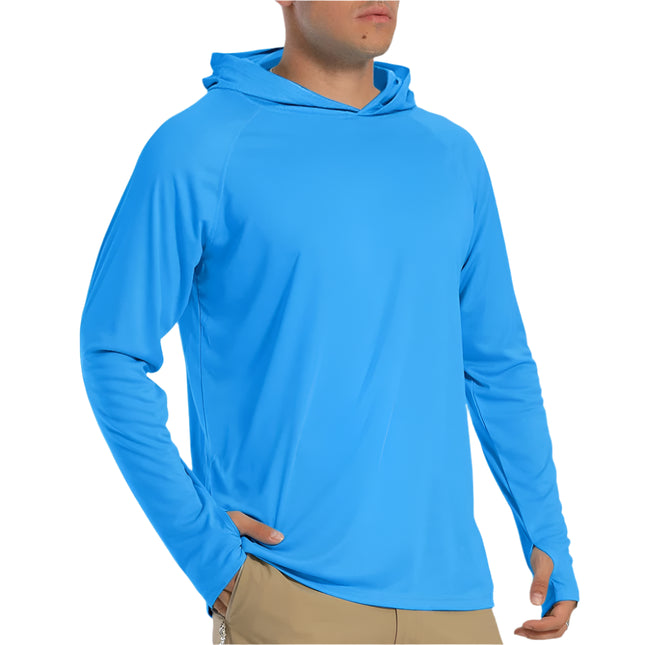 UV-beskyttende Langermet T-skjorte med Hette – Lett og Hurtigtørkende for Herre