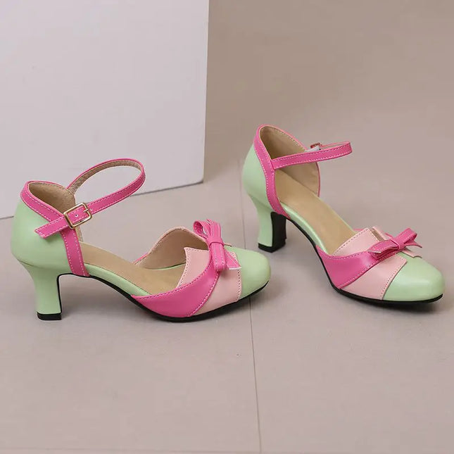 Girseaby Pumps med Sløyfe – Runde Tå, 6 cm Hæl og Ankelstropp (Str. 36–48)