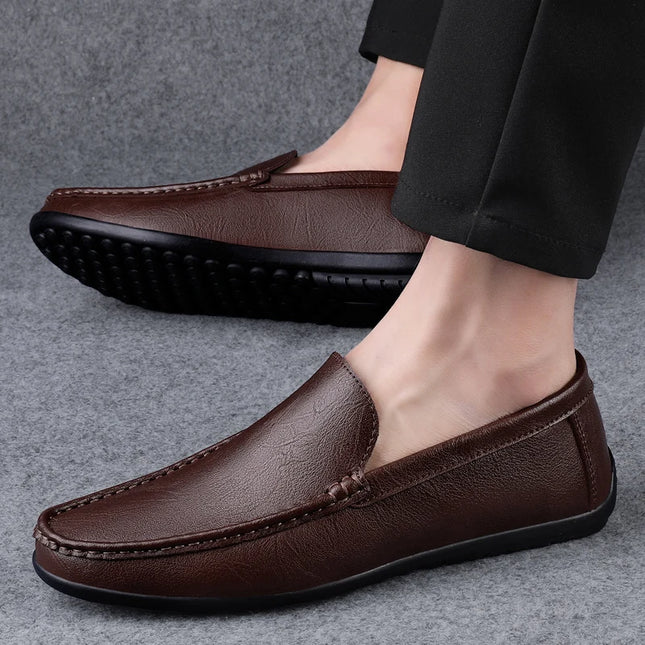 Herre Loafers i Ekte Skinn – Håndlagde Slip-on Mokasiner med Myk Såle