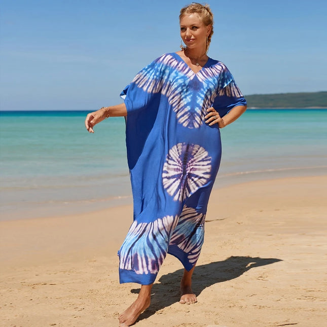 Bohemsk Tie-Dye Kaftan – Elegant, Luftig Maxi Sommerkjole i Rayon
