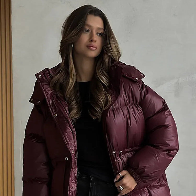 Varm Hettejakke for Dame – Tykk Bomullsjakke med Snøring og Glidelås | Løs Passform til Høst og Vinter 2025