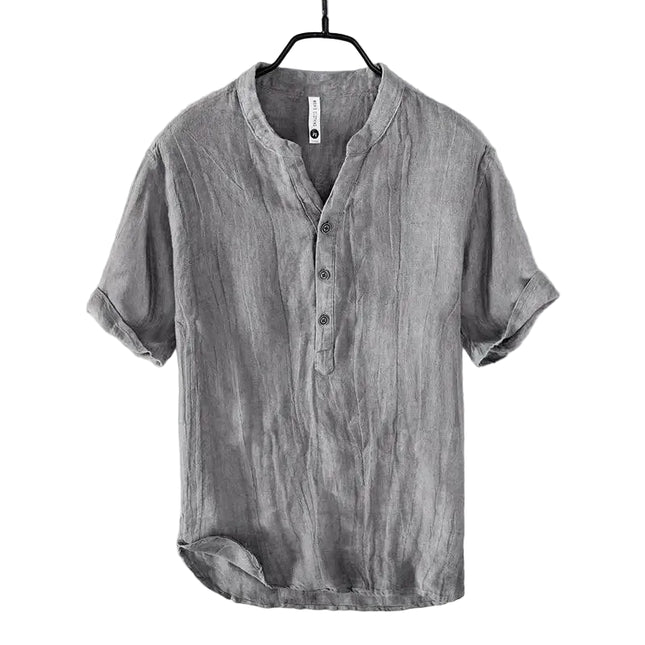 Linskjorte med V-hals til Herre – 100% Lin, Naturlig & Retro Sommerstil