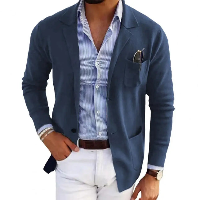 Herre Blazer – Klassisk Ensfarget Dressjakke | Business Casual med Jakkeslag & Lommer