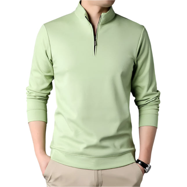 Eksklusiv Polo Genser med Glidelås – Langermet Herretopp i Ensfarget Design