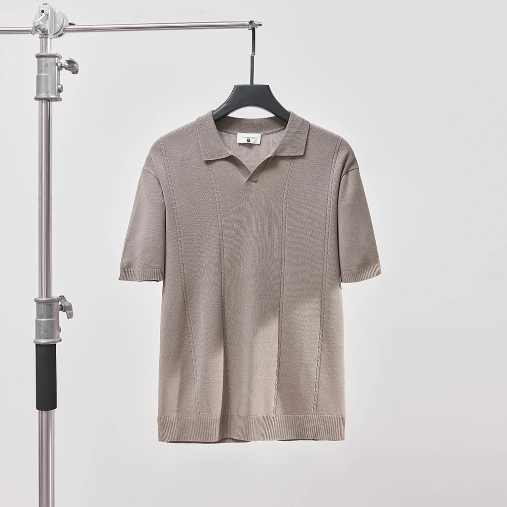 Sommer Polo T-skjorte til Herre – V-hals, Slim Fit & Britisk Stil