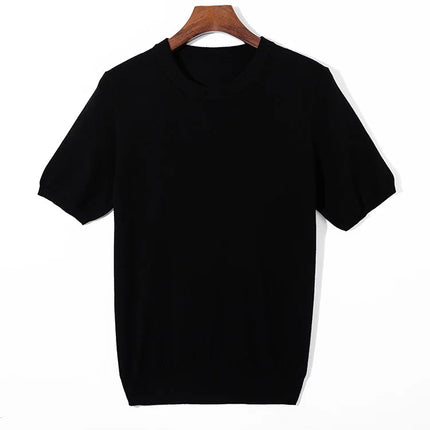 Strikket T-skjorte til Herre – Rund Hals i Ullblanding for Business Casual Stil