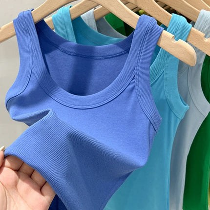 Ribbestrikket Rundhalset Topp – Basic Sommer Singlet for Dame