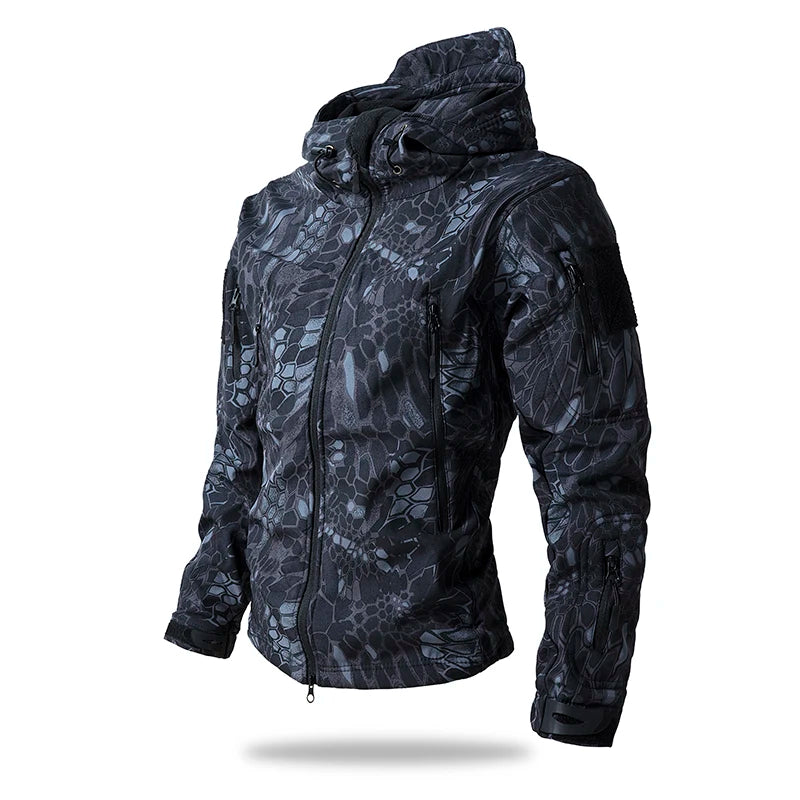 Softshell Taktisk Jakke – Vanntett & Vindtett med Fleecefor | Herre Camouflage Hettejakke til Jakt & Friluft
