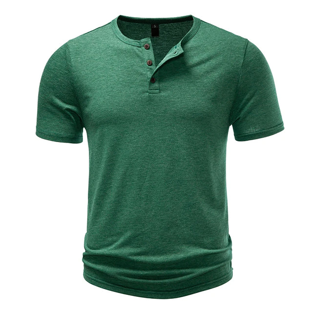 Herre T-skjorte med Henley-hals – Pustende Bomull & Klassisk Sommerstil