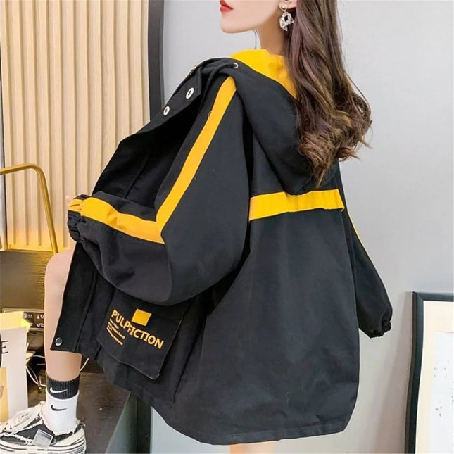 Vintage Streetwear Patchwork Jakke – Harajuku/Kpop Hoodie til Dame