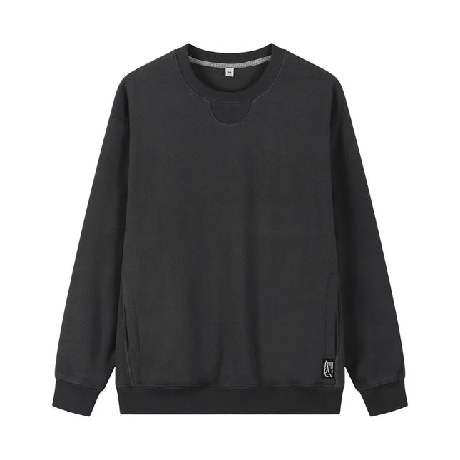 Varm Fleecegenser for Menn – Tykk 300G Langermet Genser med Lomme | Myk, Ensfarget og Komfortabel til Høst og Vinter