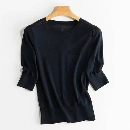 Strikket Silke T-skjorte til Dame – Lett Half Sleeve Sommertopp
