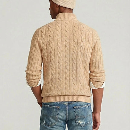 Herregenser i Ullblanding med Glidelås – 42 % Ull Halv-Zip Strikkegenser | Varm og Elegant Vintergenser med Høy Hals