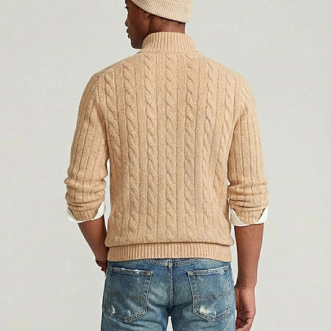 Herregenser i Ullblanding med Glidelås – 42 % Ull Halv-Zip Strikkegenser | Varm og Elegant Vintergenser med Høy Hals