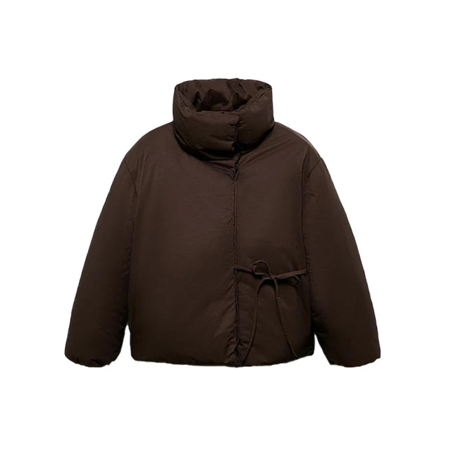 Vinterjakke for Kvinner med Snøring i Siden – Ståkrage og Lange Ermer | Varm, Myk og Trendy Jakke til Hverdag og Byliv