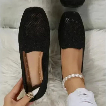 Kvadrattå Mesh Ballerinasko for Dame – Pustende, Myke Slip-on Flats med Strikket Design (2024)