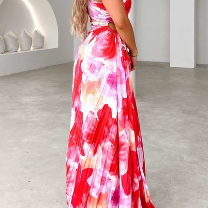 Sommerkjole med Én Skulder og Snøring – Sexy og Elegant Lang Kjole med Plissert og Ujevn Kant