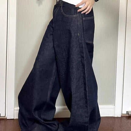 Unisex Vide Jeans i Vasket Svart Denim – High Street Stil | Løse, Rette Bukser til Høst og Vinter