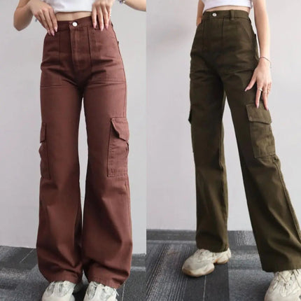 Vintage Cargo Bukser til Dame – Trendy Y2K Parachute Pants i Beige