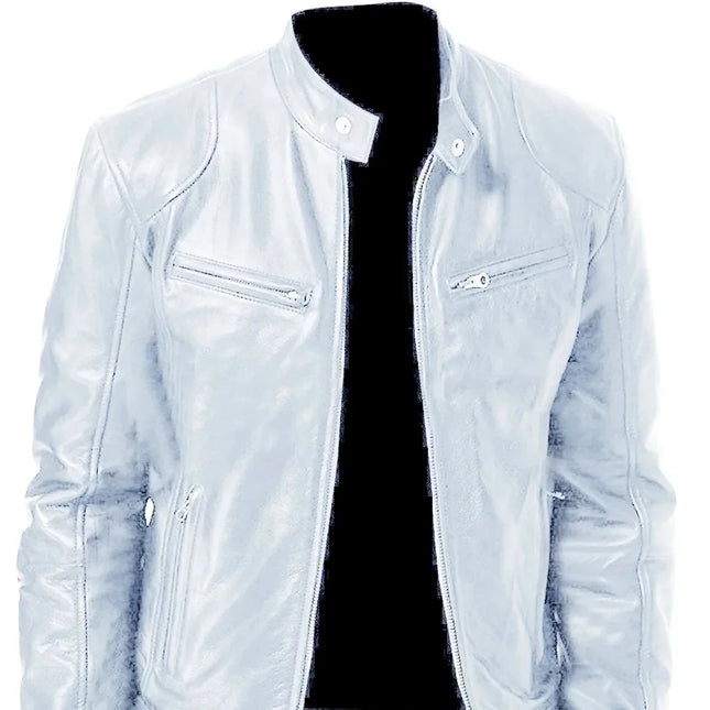 Herre Skinnjakke i PU – Europeisk Motorsykkelstil | Trendy og Komfortabel Jakke til Høst og Vinter