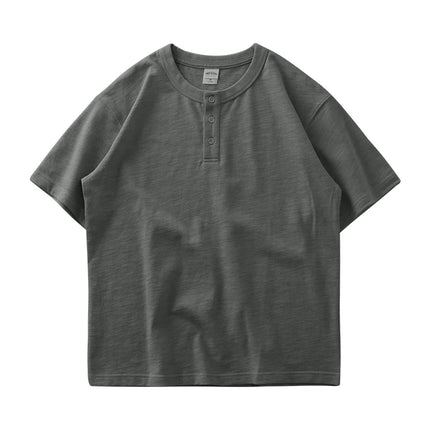 Tykk Henley T-skjorte til Herre – 100% Bomull, Oversized Passform (320g)