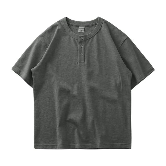 Tykk Henley T-skjorte til Herre – 100% Bomull, Oversized Passform (320g)