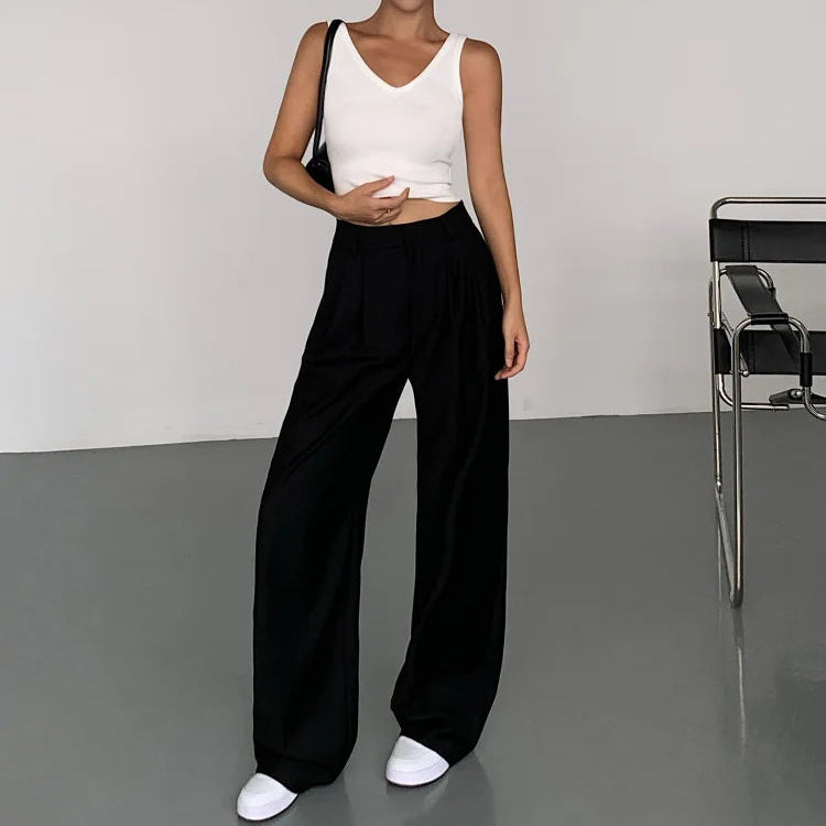 Vide Dressbukser for Dame – Høyt Liv & Elegant Snitt | Løse Kontorbukser med Flytende Fall til Høst 2025