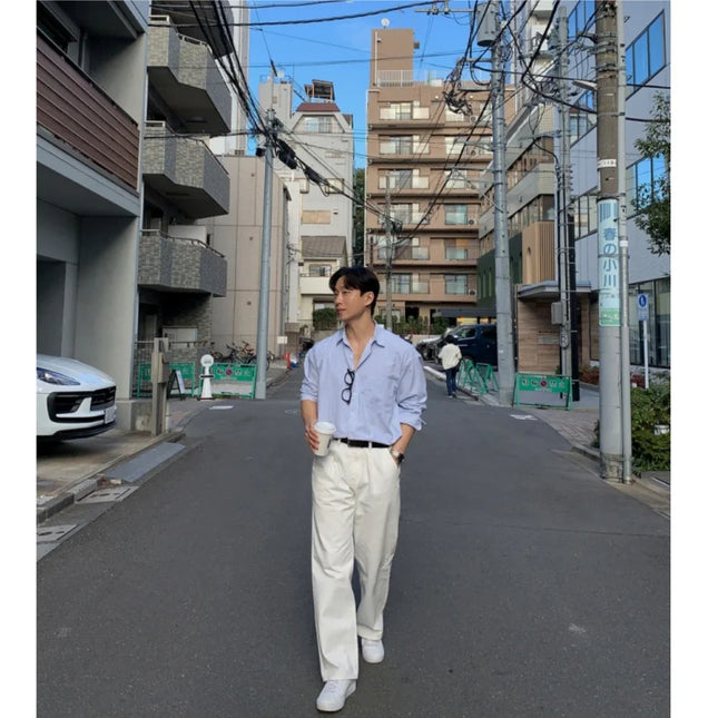 Oversized Stripet Skjorte for Menn og Kvinner – Unisex Skjortejakke i Koreansk Stil | Casual Langermet Skjorte til Vår og Høst