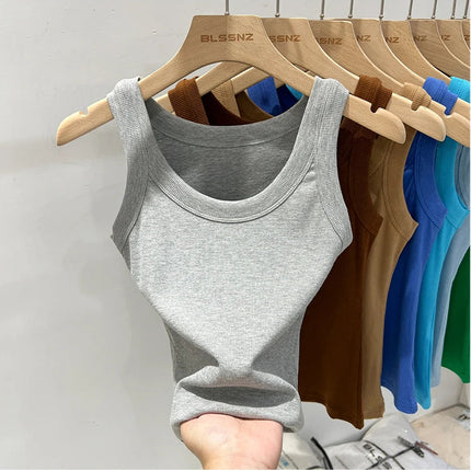 Ribbestrikket Rundhalset Topp – Basic Sommer Singlet for Dame