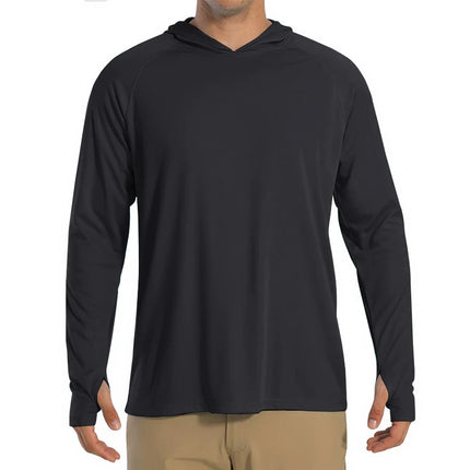 Herre UV-Beskyttende Hettegenser – UPF 50+ Langermet T-skjorte | Hurtigtørkende Sommer- & Treningsplagg