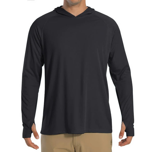 Herre UV-Beskyttende Hettegenser – UPF 50+ Langermet T-skjorte | Hurtigtørkende Sommer- & Treningsplagg