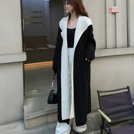 Lang Strikkecardigan mit Hette – Løs Passform & Double Knapperekker | Varmer und trendiger Ulzzang-Stil